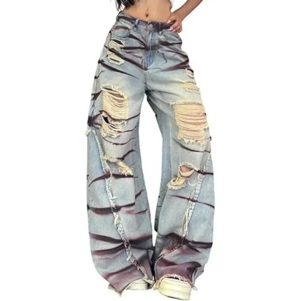 Women's Wide Leg Baggy Jeans Trendy 2026 Denim Pants Vintage Hip Hop Loose Fit - Picture 7 of 7